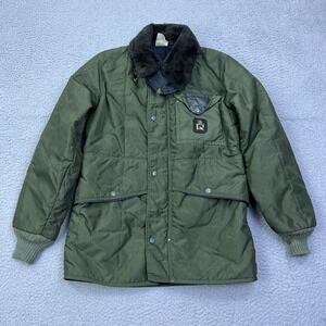 VTG Refrigiwear Coat Mens S Green Insulated Ski Puffer Jacket Faux Fur Collar US